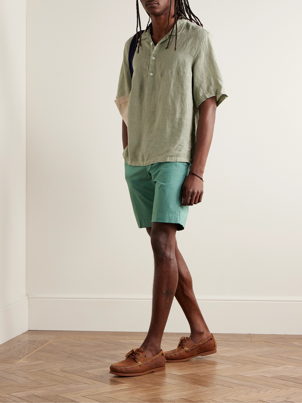 Shop Incotex Venezia 1951 Slim-fit Stretch-cotton Poplin Bermuda Shorts In Green