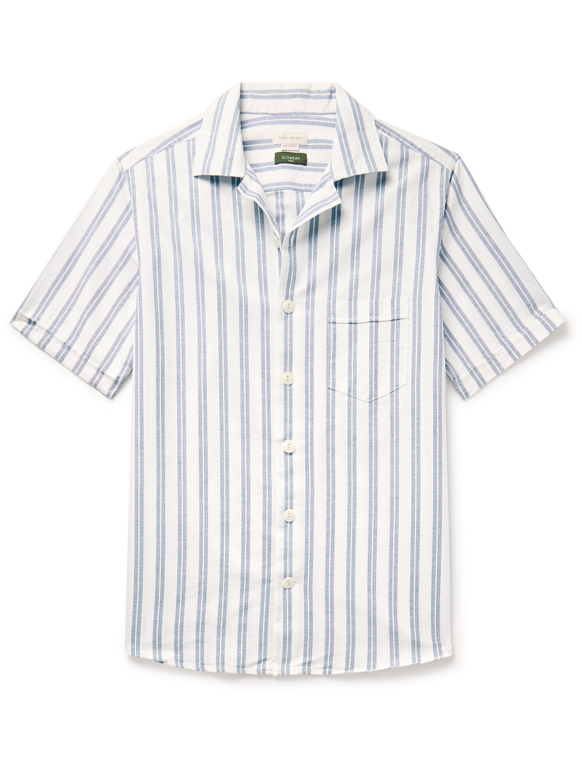 Incotex Camp-collar Striped Cotton Oxford Shirt In Blue