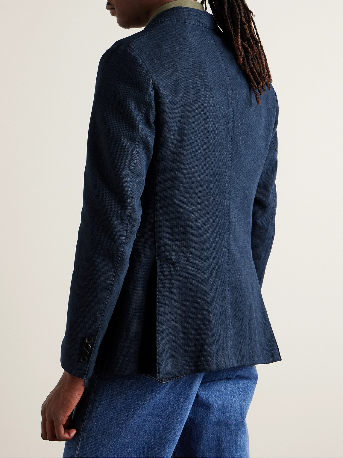 Shop Incotex Montedoro Unstructured Double-breasted Cotton And Ramie-blend Blazer In Blue