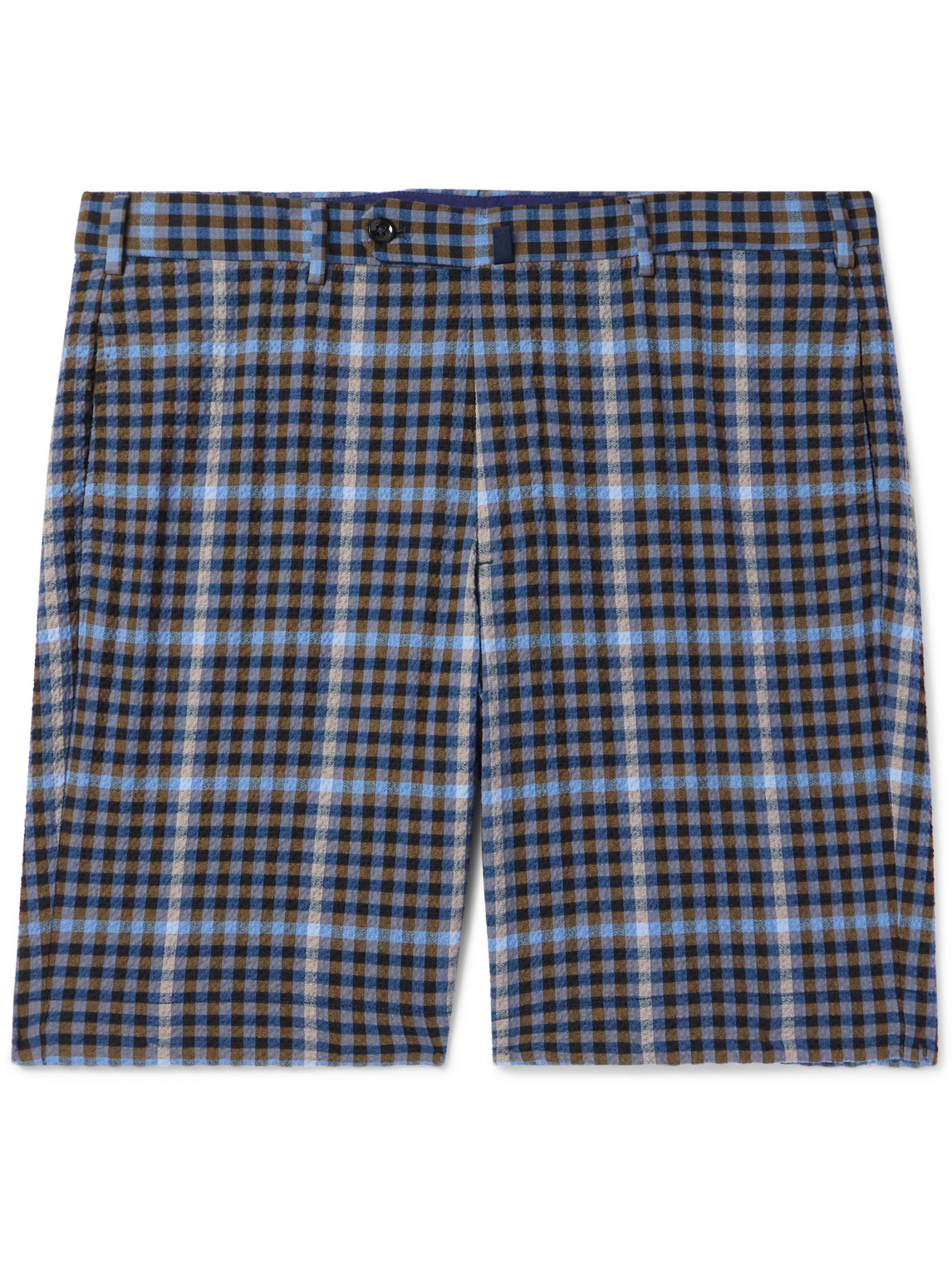 Incotex Venezia 1951 Straight-leg Checked Cotton-blend Seersucker Shorts In Blue