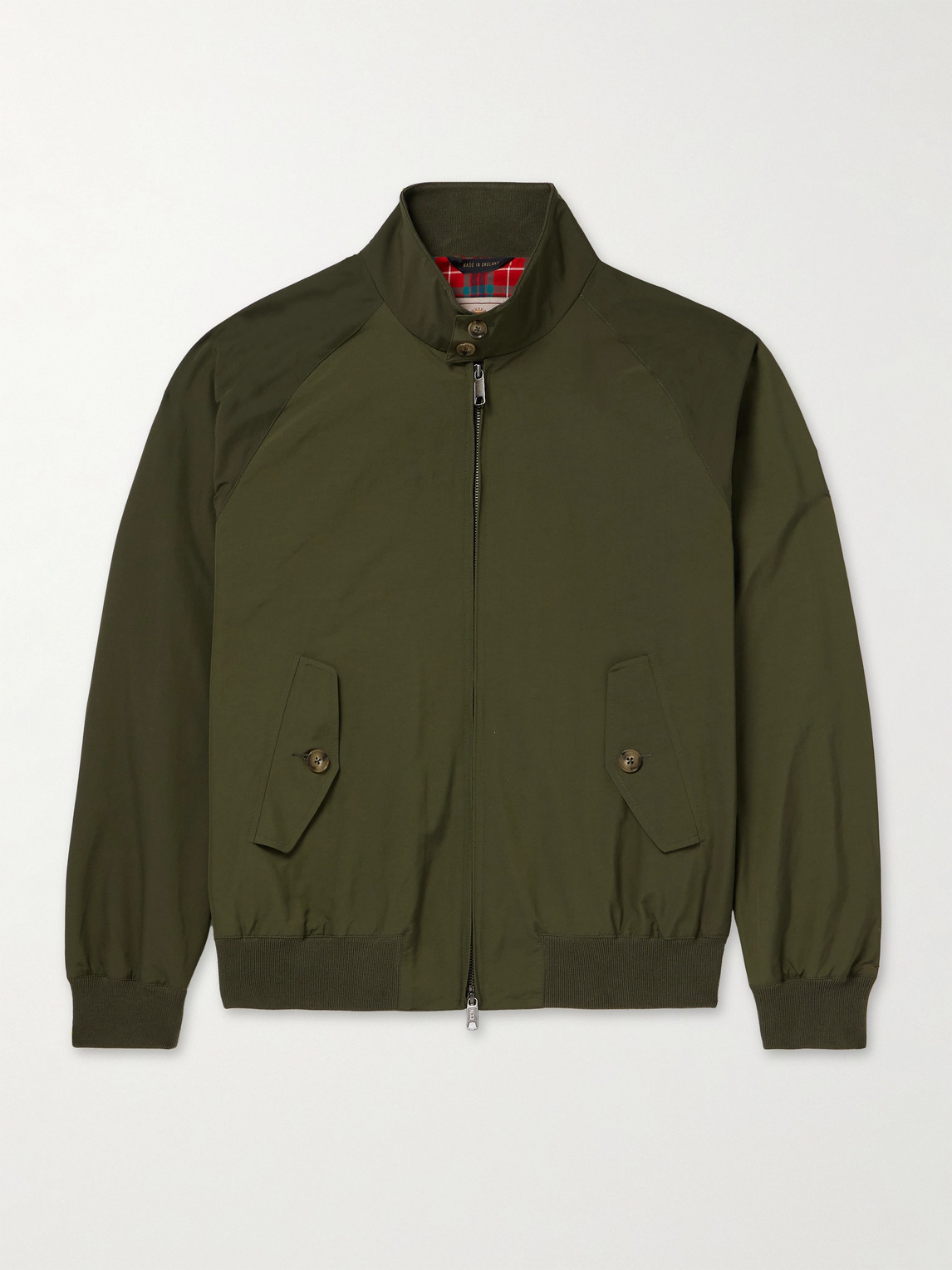 Baracuta High Collar Polyester Blend Jacket With Flap Pockets In Green