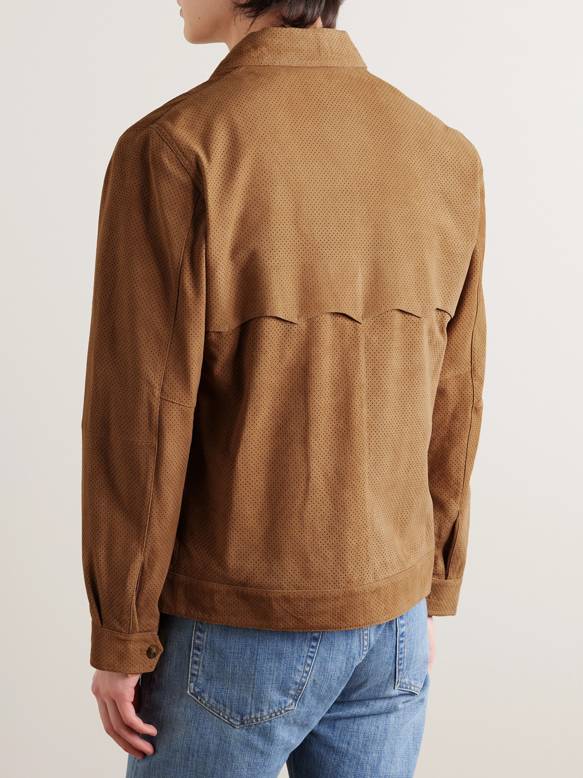 Shop Baracuta Perforated Suede Blouson Jacket In Brown