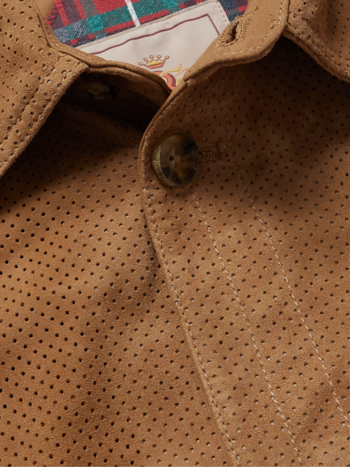 Shop Baracuta Perforated Suede Blouson Jacket In Brown