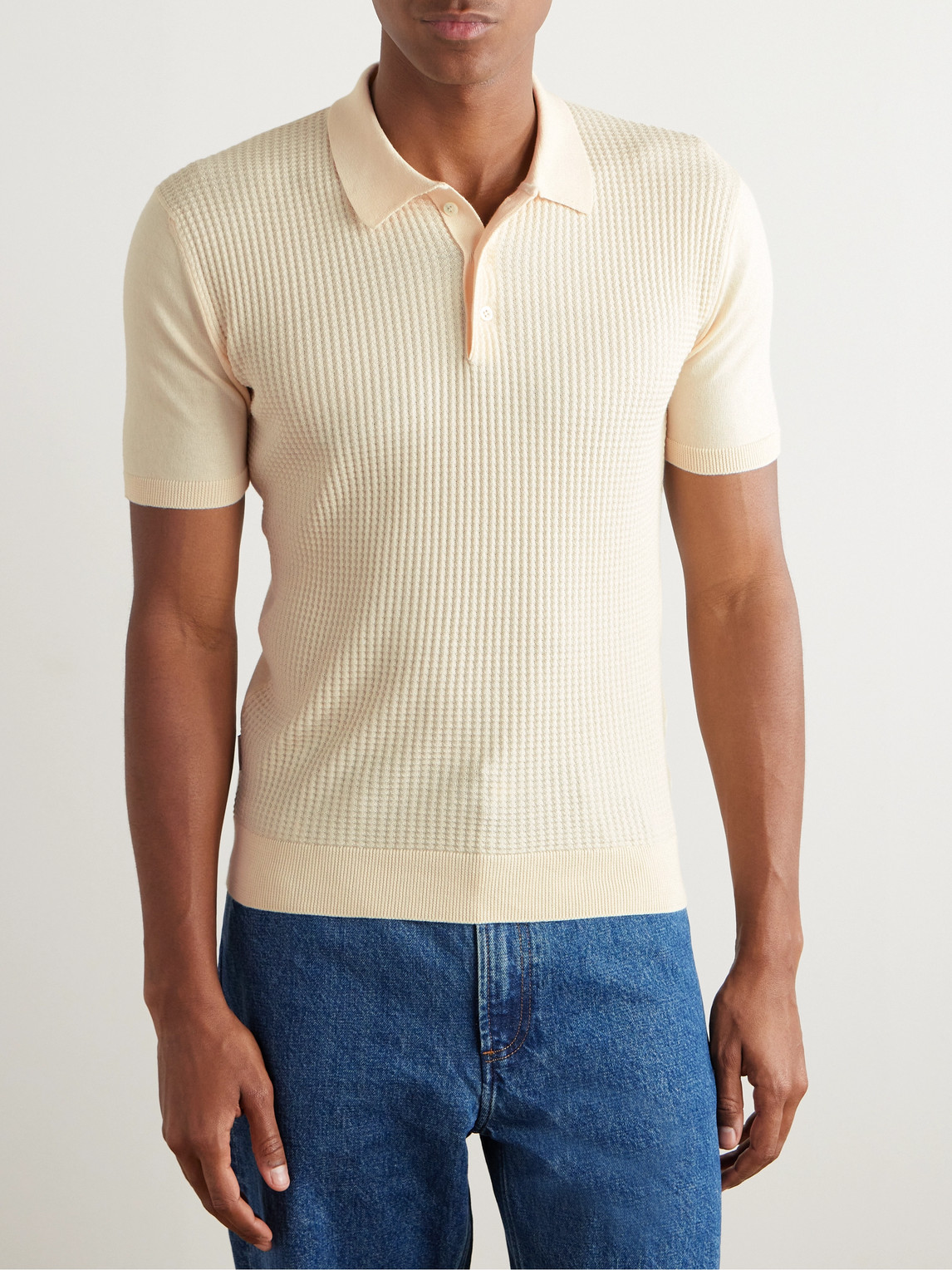 Shop Baracuta Ribbed Cotton Polo Shirt In Yellow