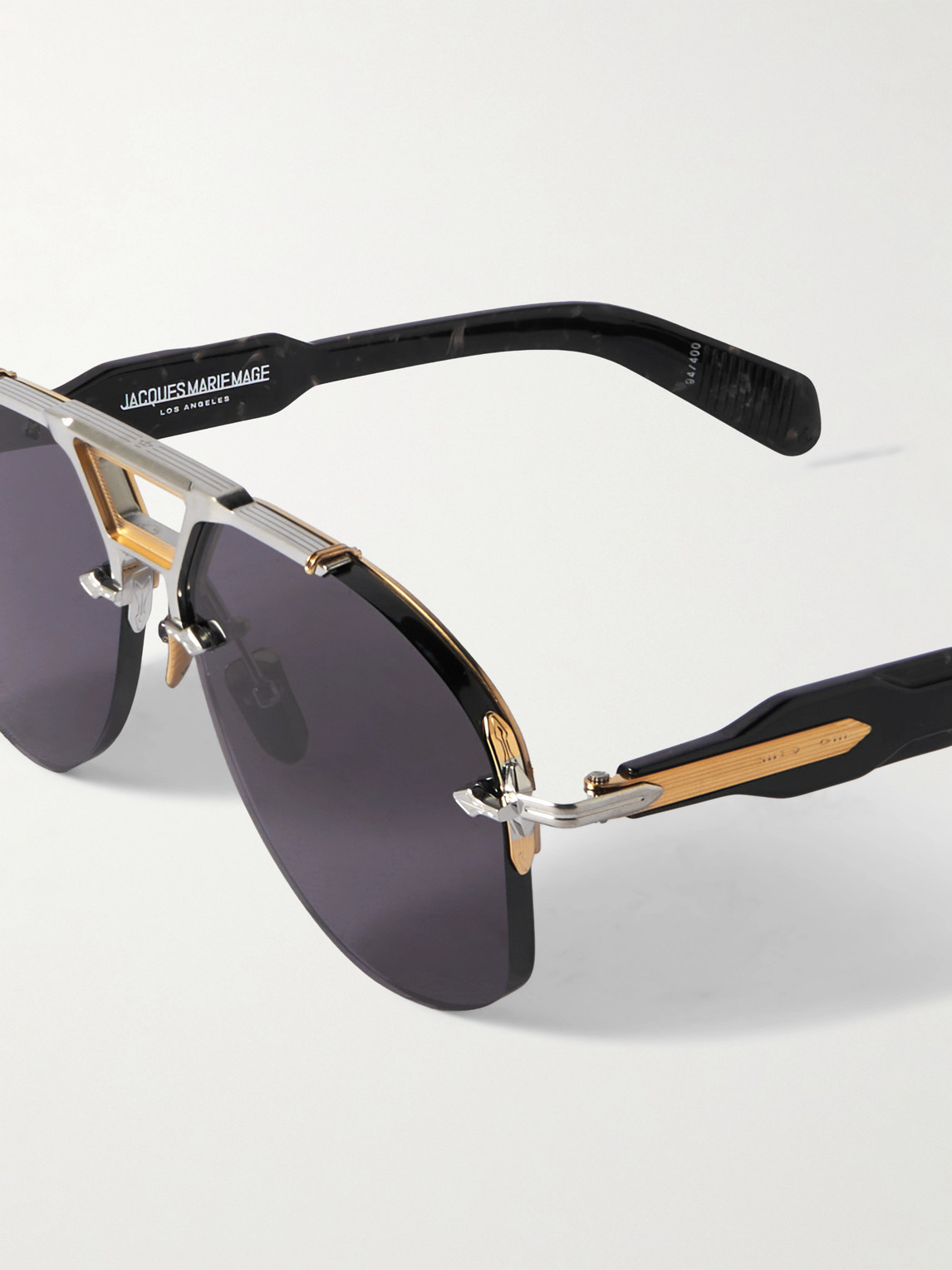 Shop Jacques Marie Mage Alta Aviator-style Silver, Gold-tone And Acetate Sunglasses In Black