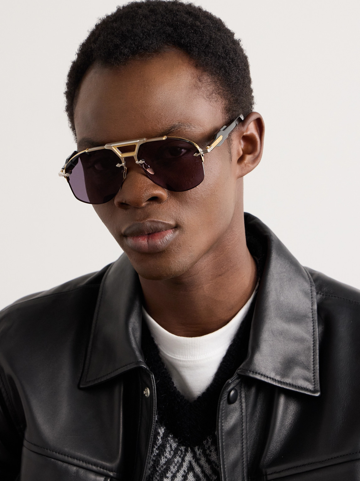 Shop Jacques Marie Mage Alta Aviator-style Silver, Gold-tone And Acetate Sunglasses In Black