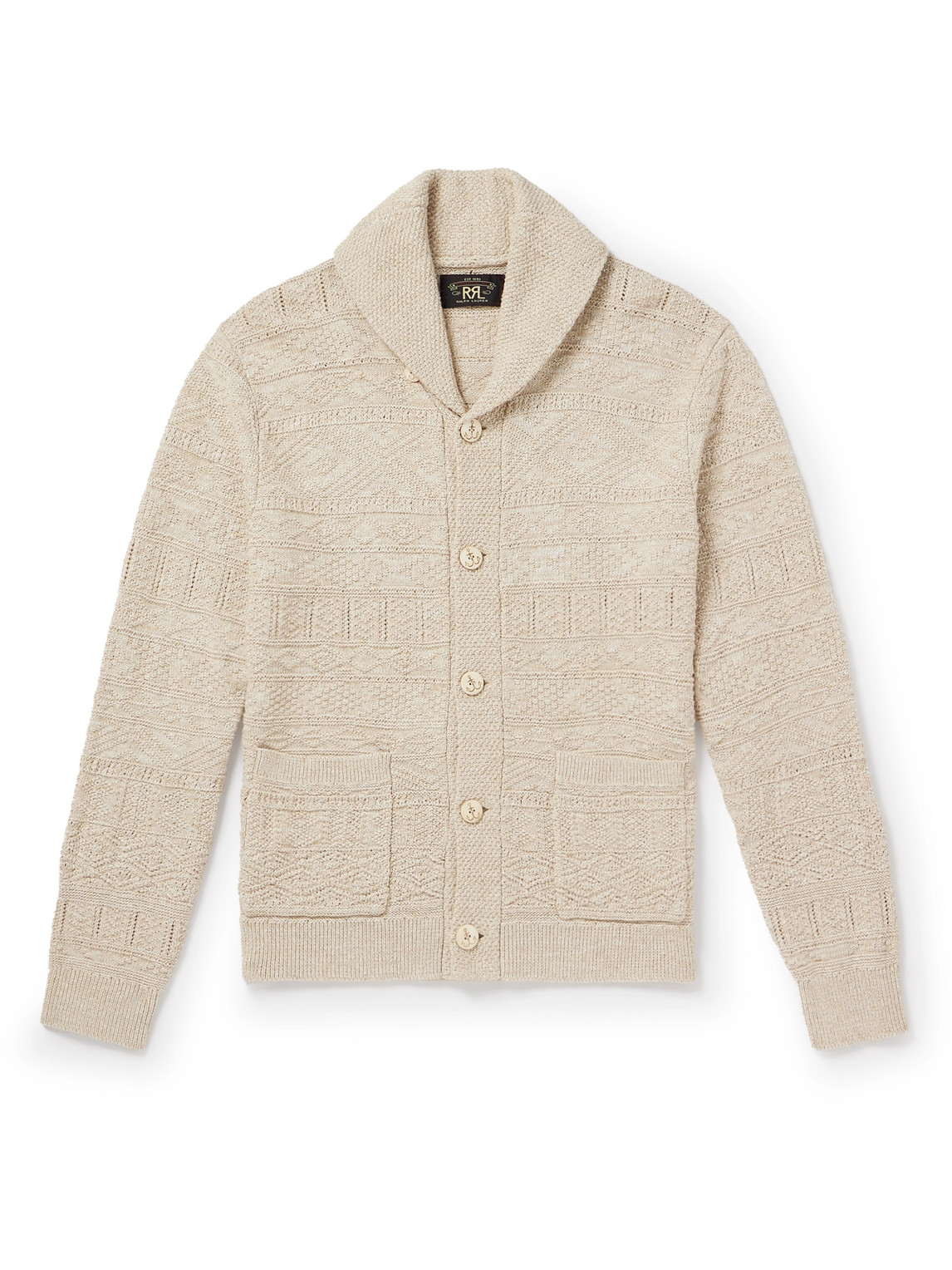Rrl Shawl-collar Jacquard-knit Cotton And Linen-blend Cardigan In Neutrals
