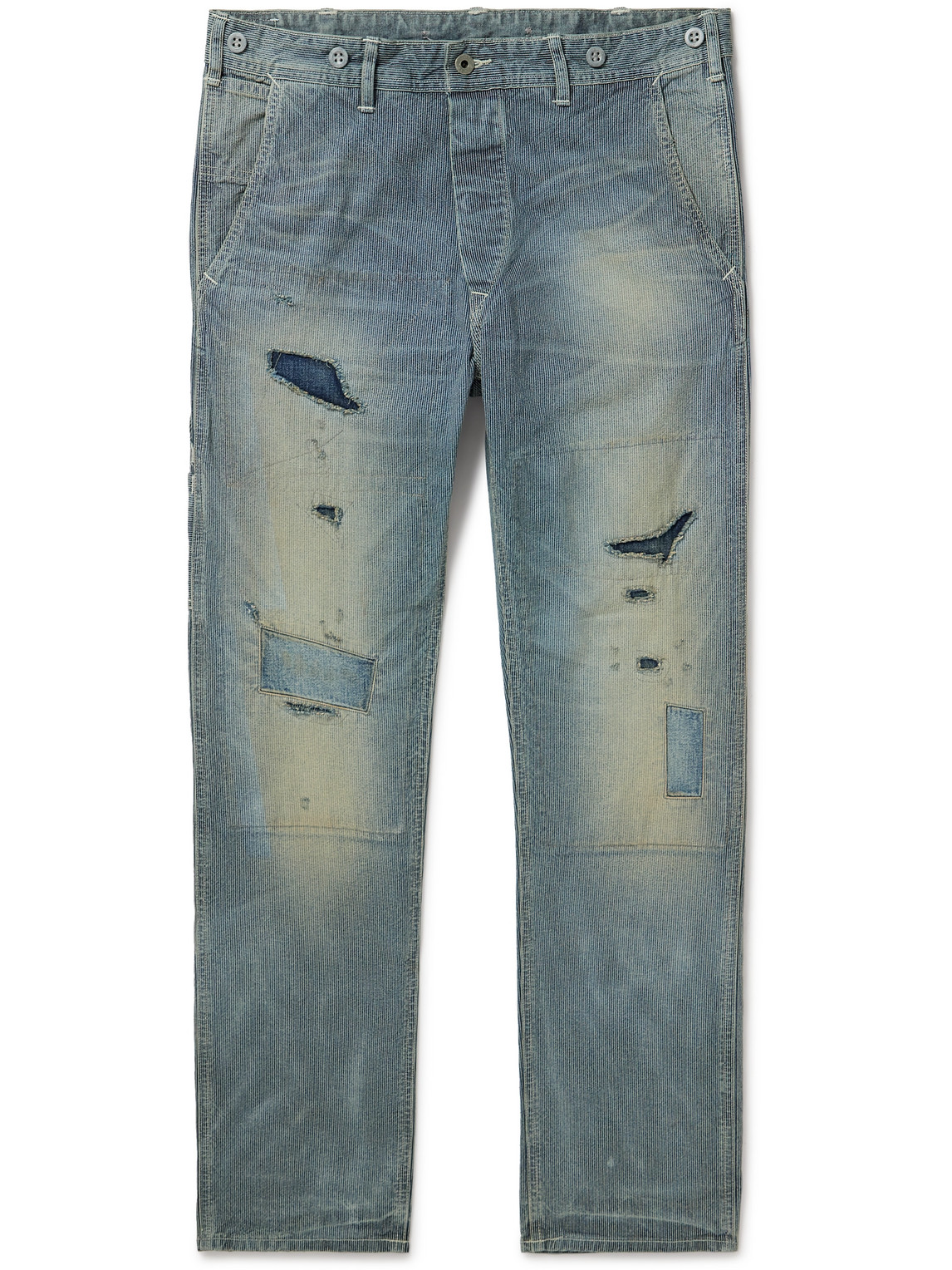 Rrl Hopkins Straight-leg Distressed Embroidered Jeans In Blue