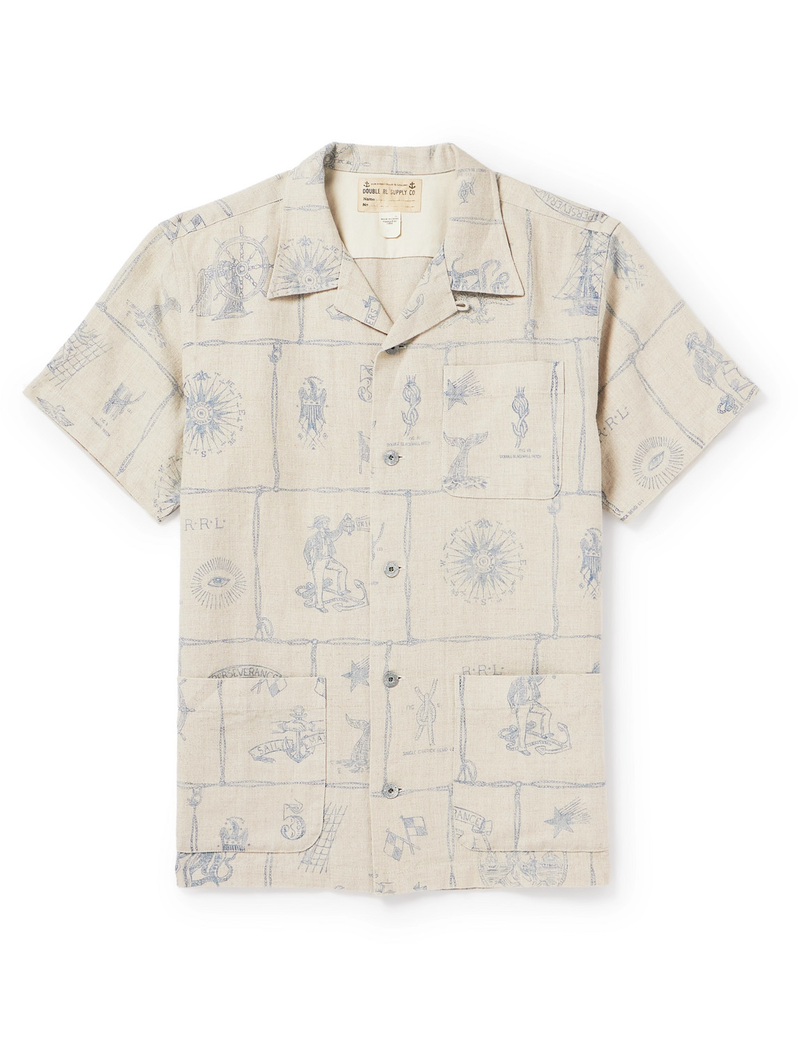 Shop Rrl Sail Convertible-collar Printed Linen Shirt In Neutrals