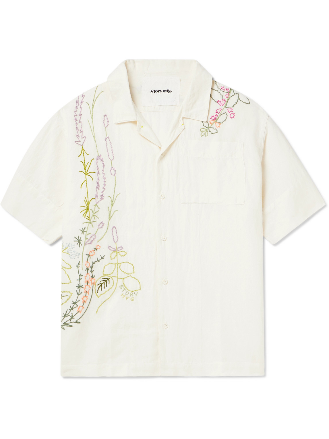 Shop Story Mfg. Greetings Camp-collar Embroidered Cotton And Linen-blend Shirt In White