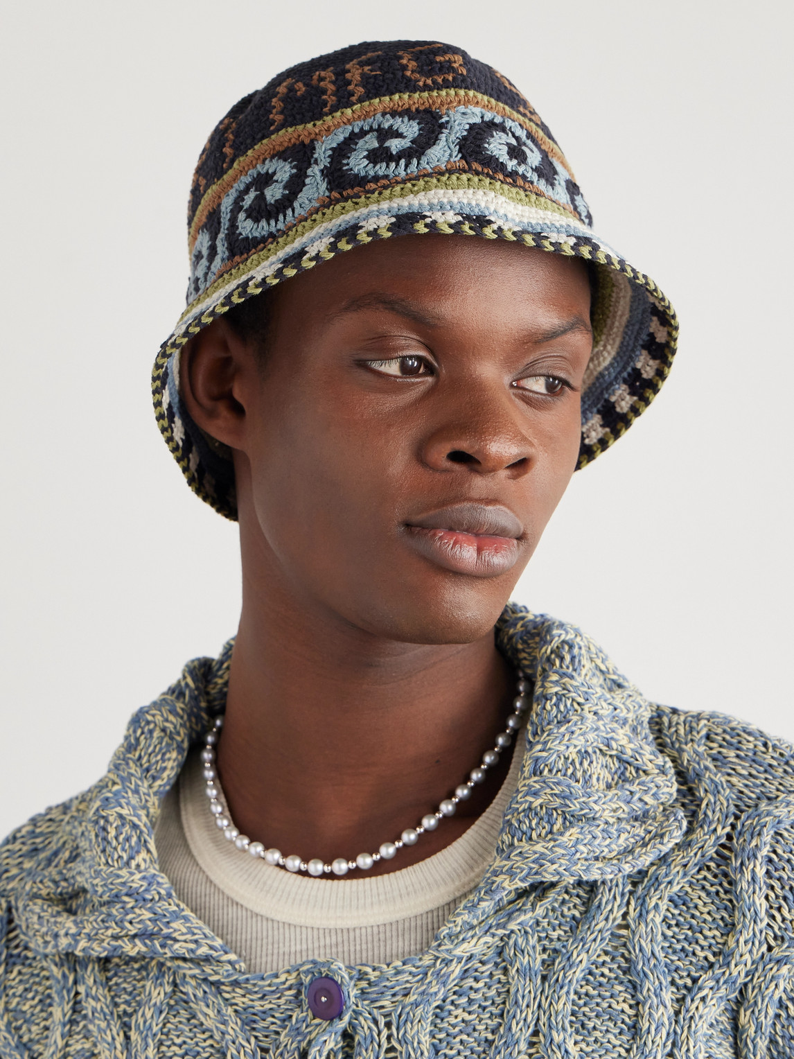 Shop Story Mfg. Crocheted Organic Cotton Bucket Hat In Blue