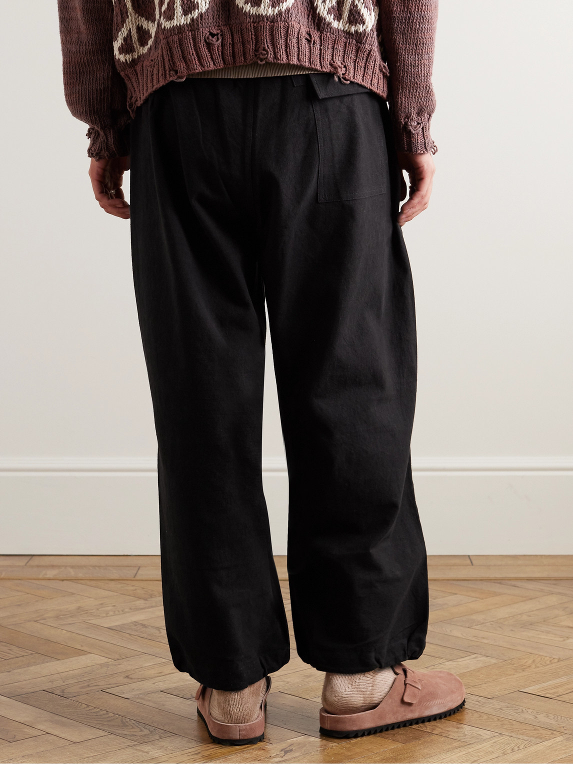 Shop Story Mfg. Paco Wide-leg Embroidered Slub Organic Cotton Trousers In Black