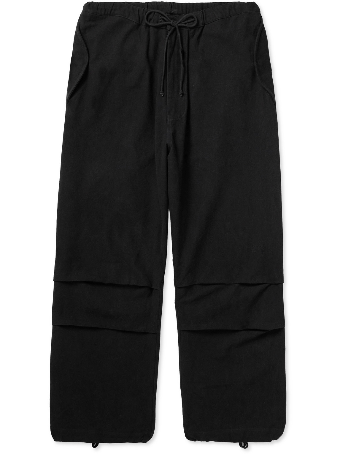 Story Mfg. Paco Wide-leg Embroidered Slub Organic Cotton Trousers In Black