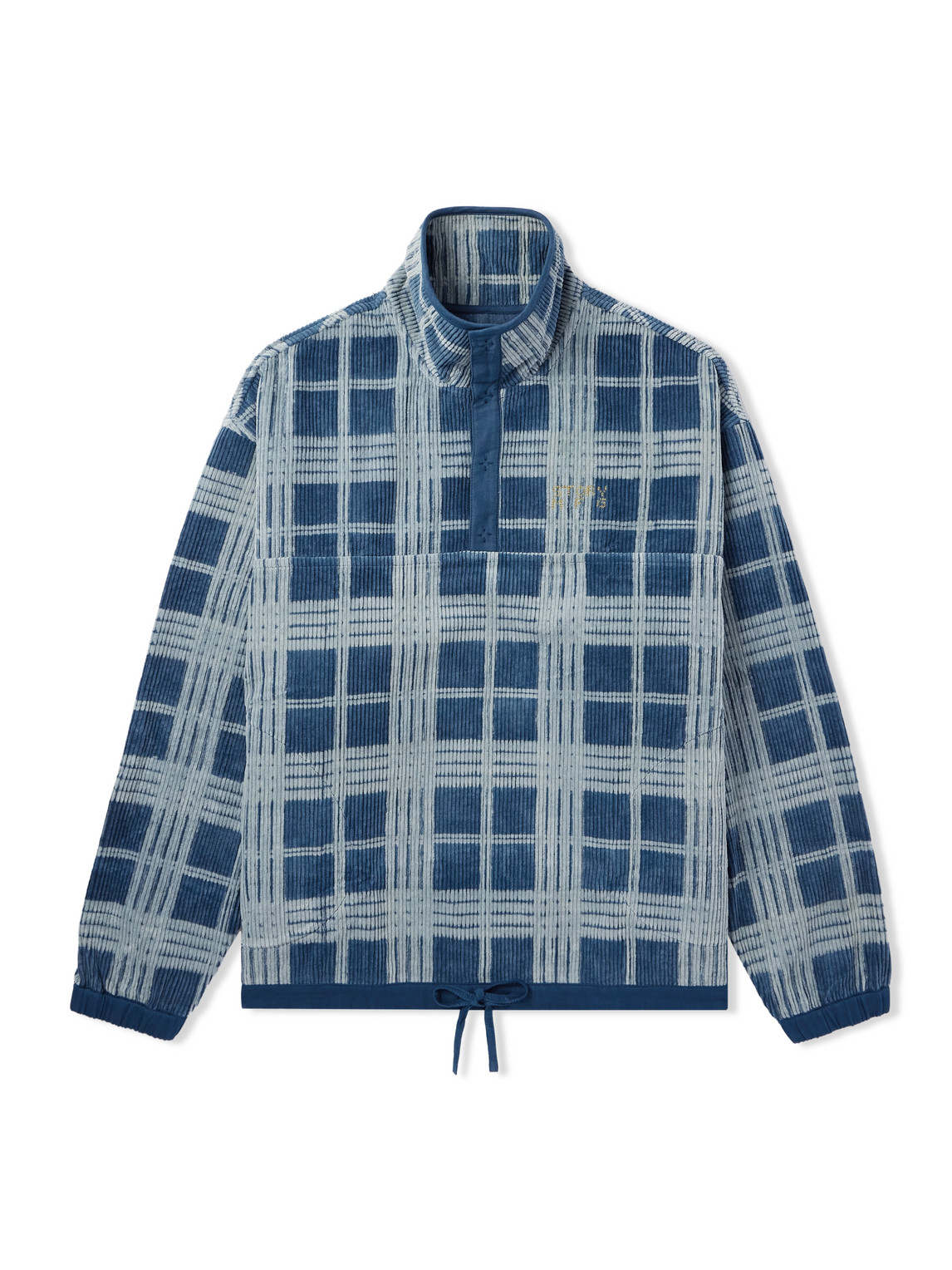 Story Mfg. Polite Logo-embroidered Checked Organic Cotton-corduroy Sweatshirt In Blue