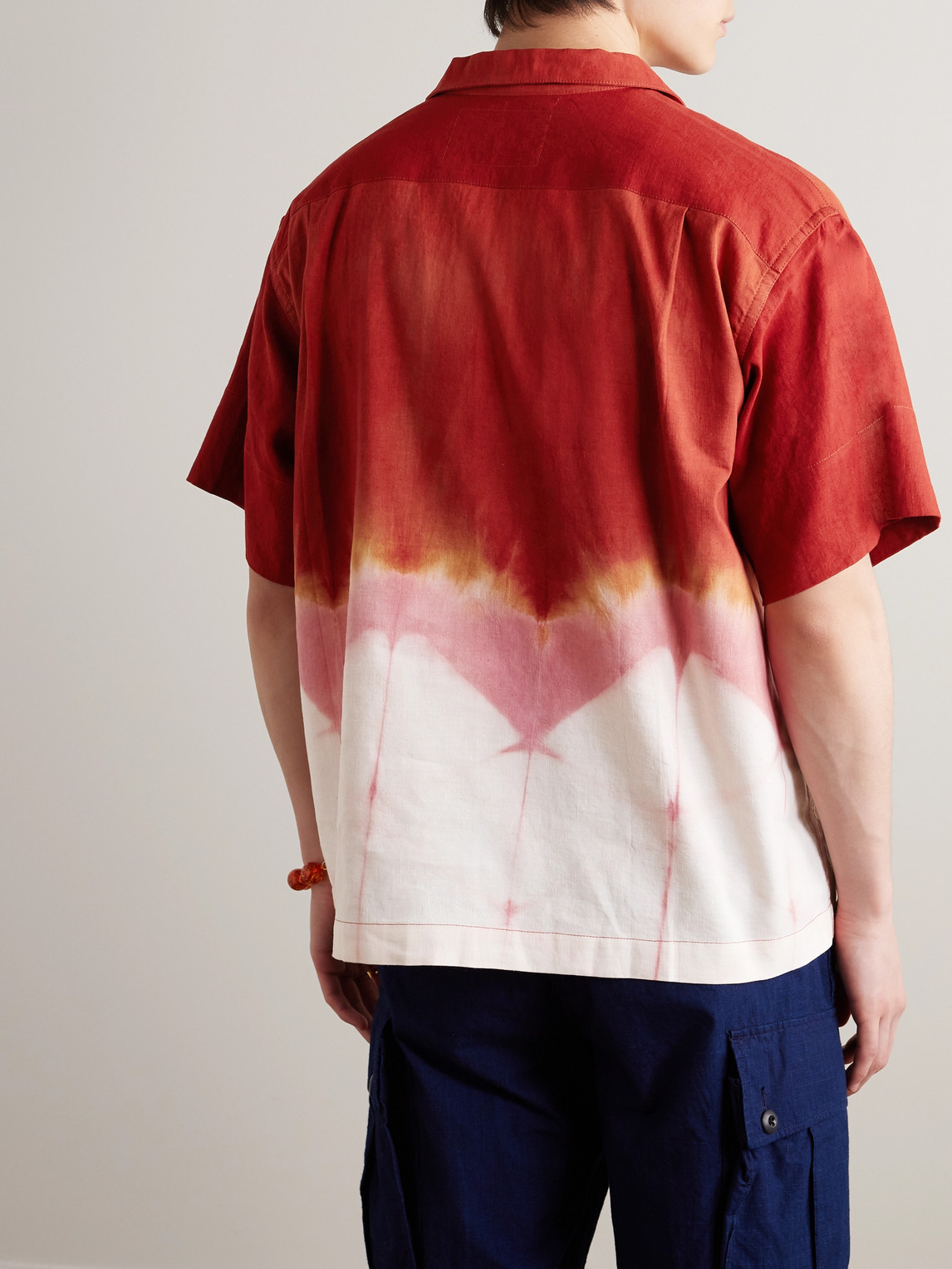 Shop Story Mfg. Greetings Camp-collar Tie-dyed Cotton And Linen-blend Shirt In Red