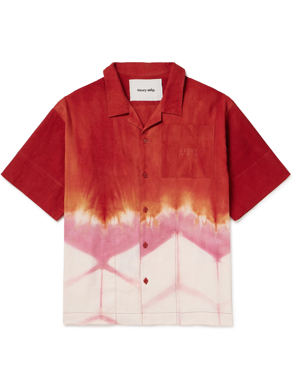 Story Mfg. Greetings Camp-collar Tie-dyed Cotton And Linen-blend Shirt In Red