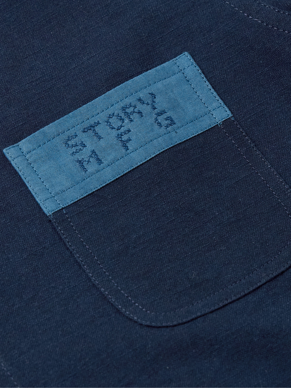 Shop Story Mfg. French Logo-embroidered Patchwork Organic Cotton-canvas Jacket In Blue