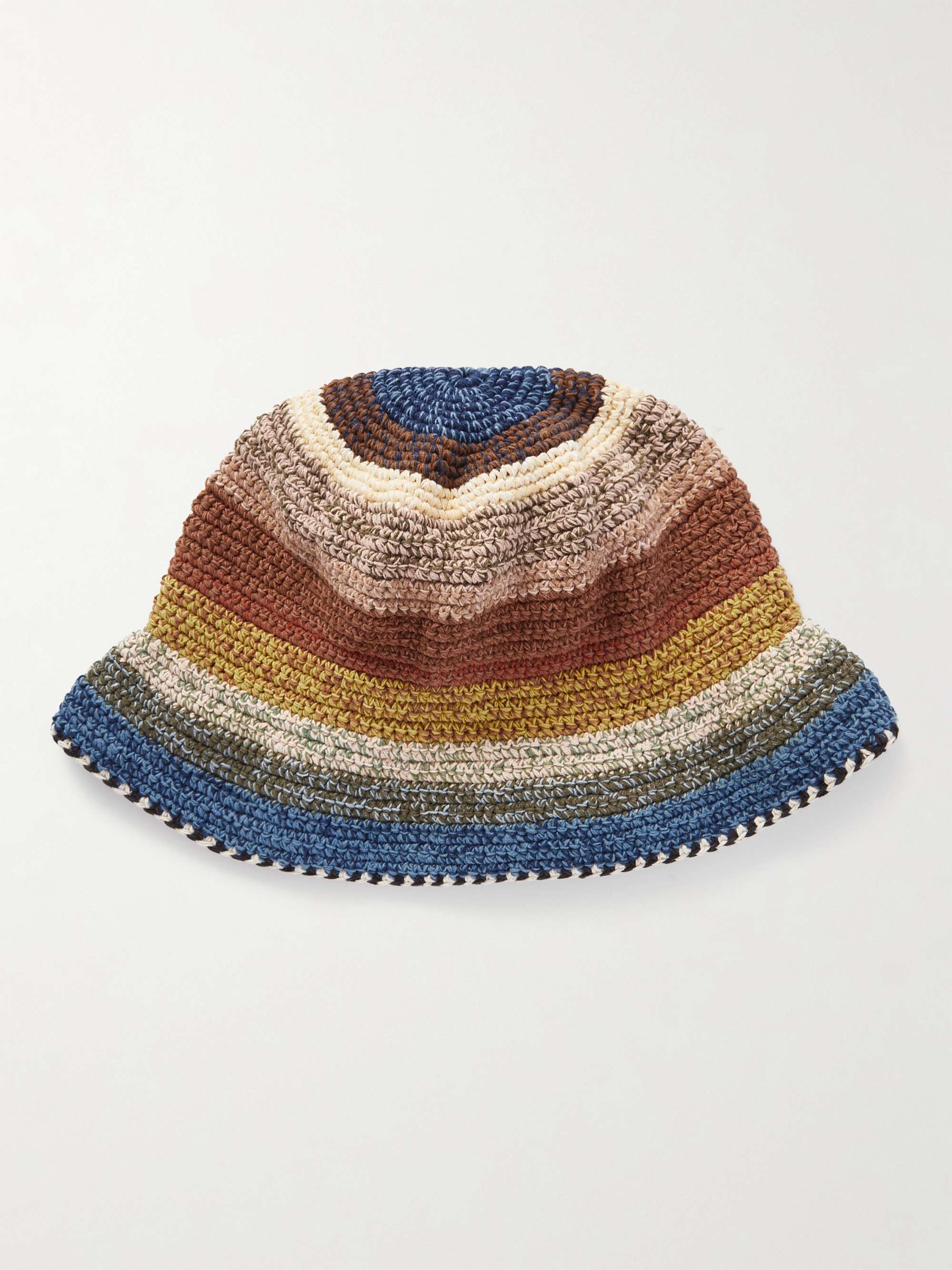 STORY MFG. Brew Striped Crocheted Organic Cotton Bucket Hat for