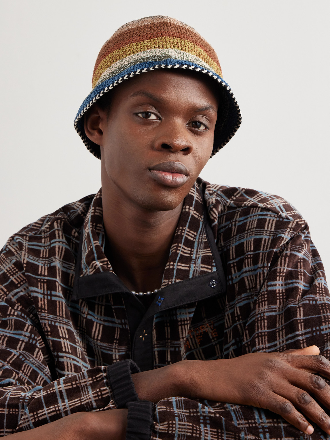 Shop Story Mfg. Brew Striped Crocheted Organic Cotton Bucket Hat In Multi