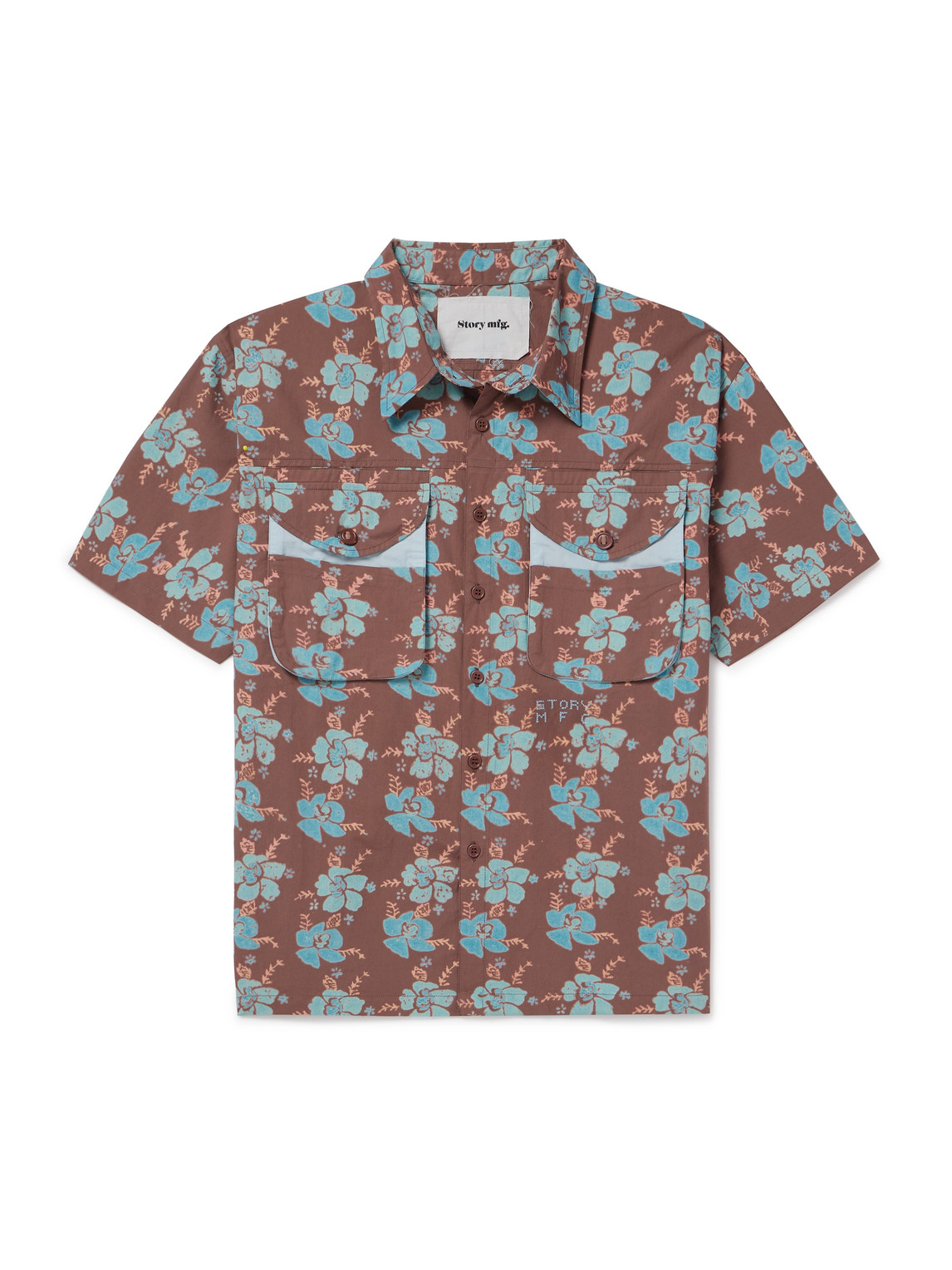 Story Mfg. Coch Floral-print Organic Cotton Shirt In Brown