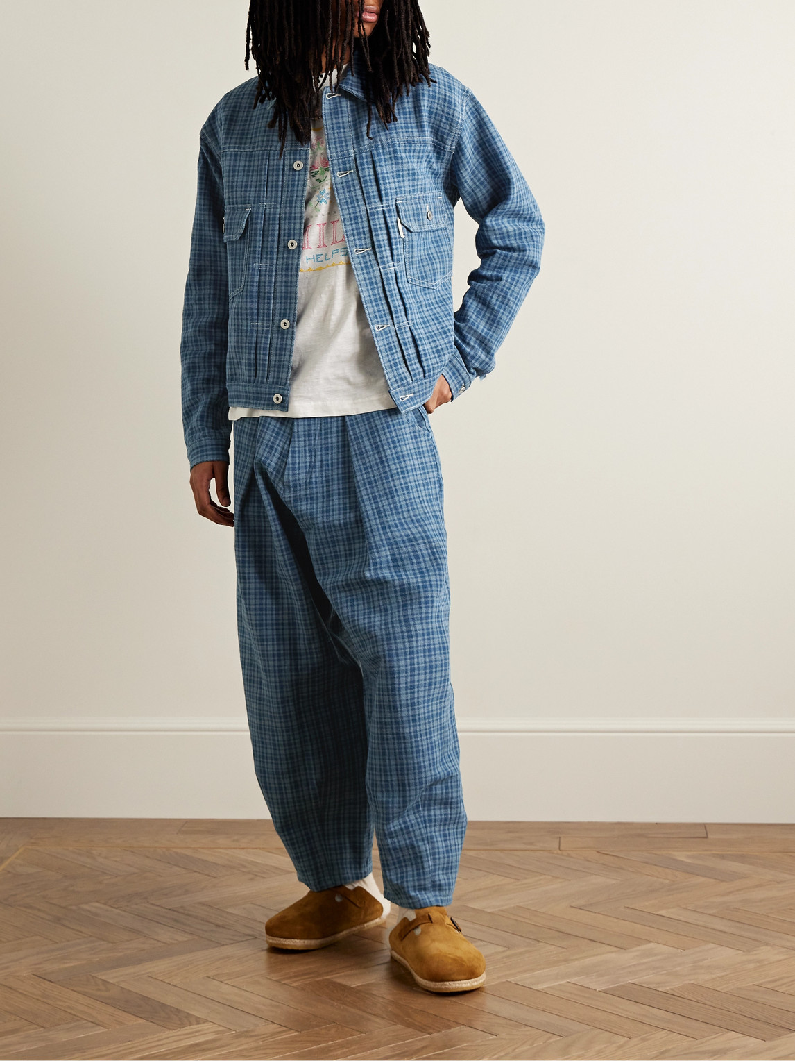 Shop Story Mfg. Tuesday Checked Organic Cotton Jacket In Blue