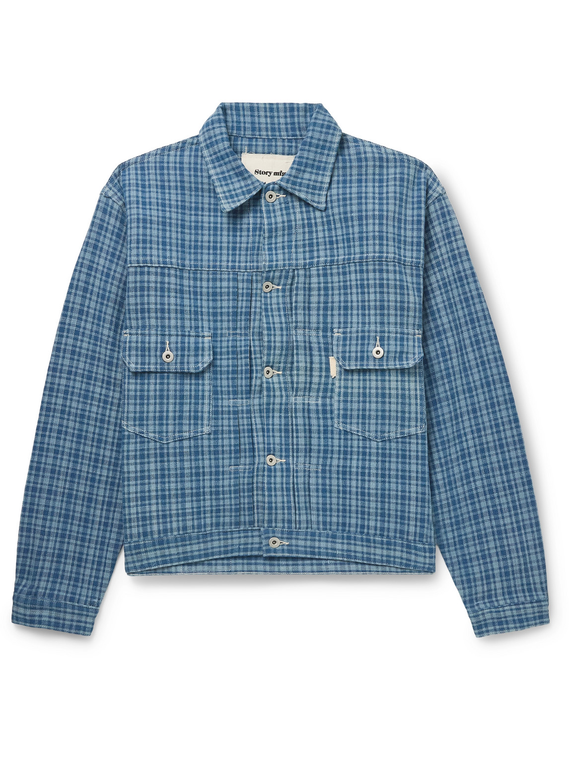 Story Mfg. Tuesday Checked Organic Cotton Jacket In Blue