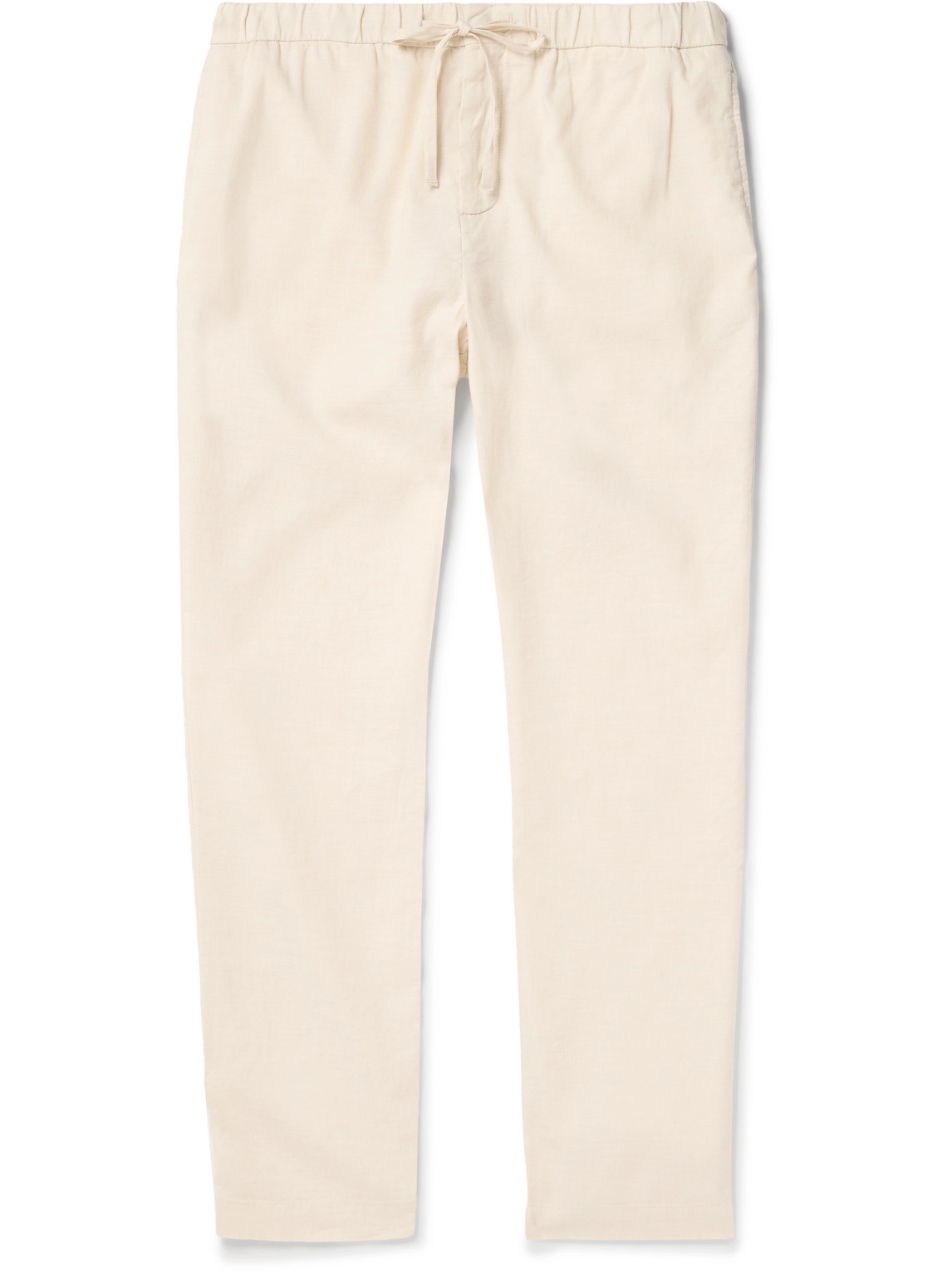 Frescobol Carioca Oscar Straight-leg Linen And Cotton-blend Drawstring Trousers In Neutrals