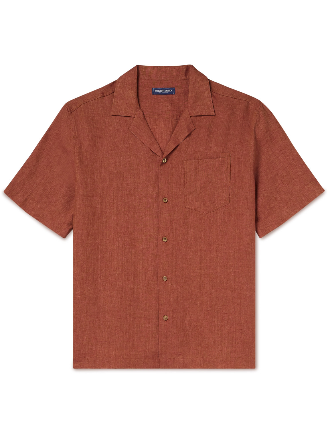 Frescobol Carioca Angelo Camp-collar Linen Shirt In Orange