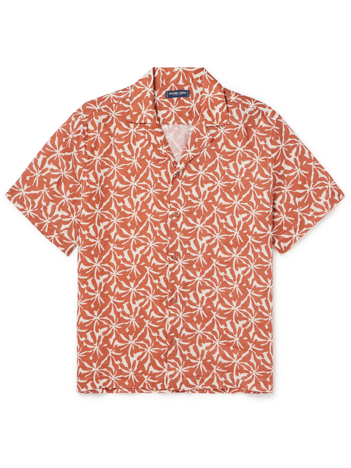 Frescobol Carioca Roberto Camp-collar Floral-print Linen Shirt In Orange