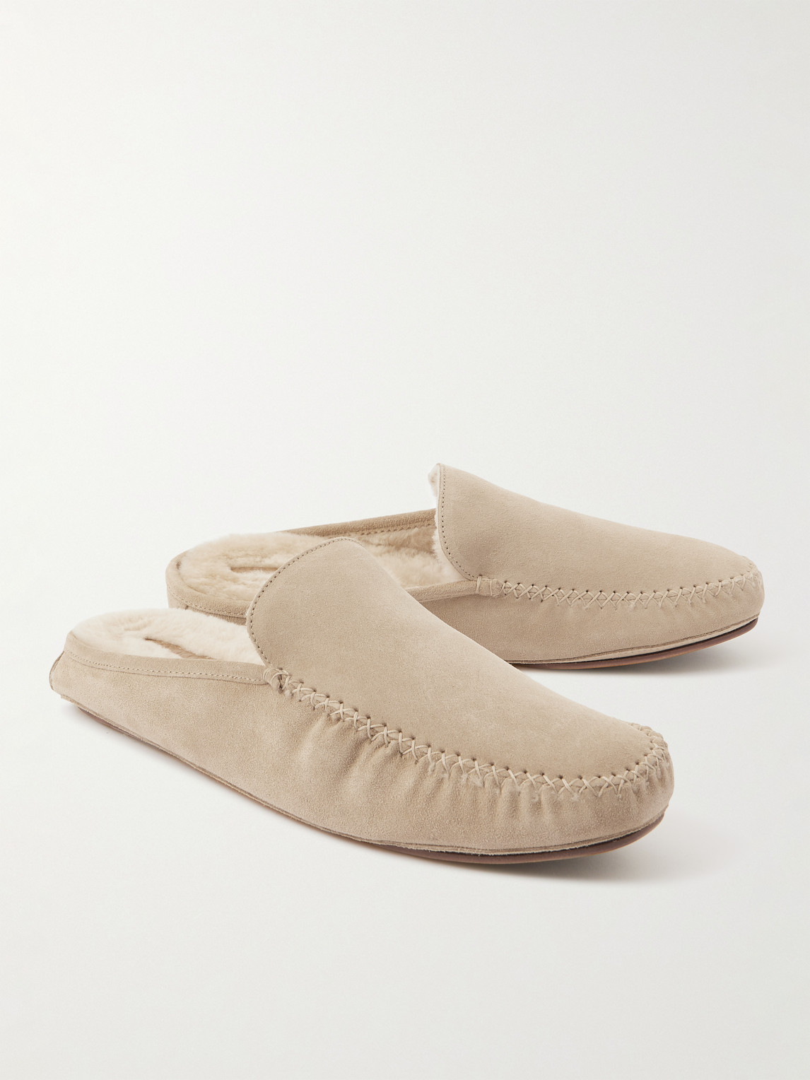 Shop Manolo Blahnik Crawford Shearling-lined Suede Slippers In Neutrals
