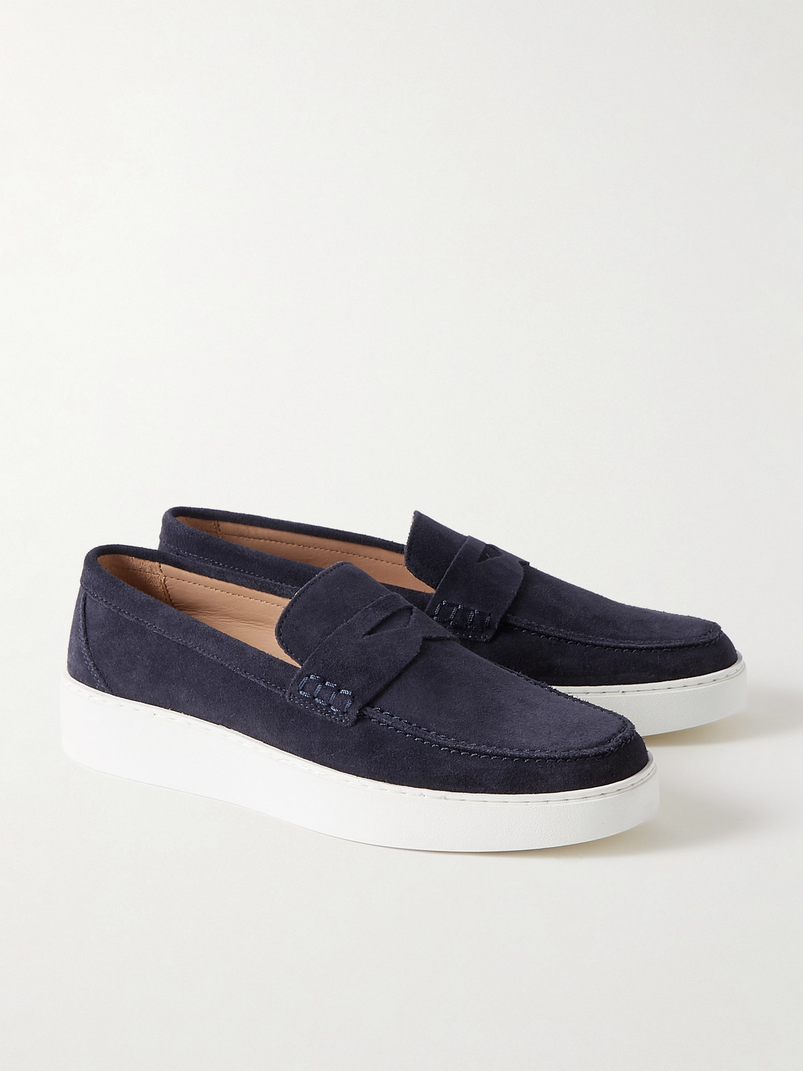 Shop Mr P Peter Suede Penny Loafers In Blue