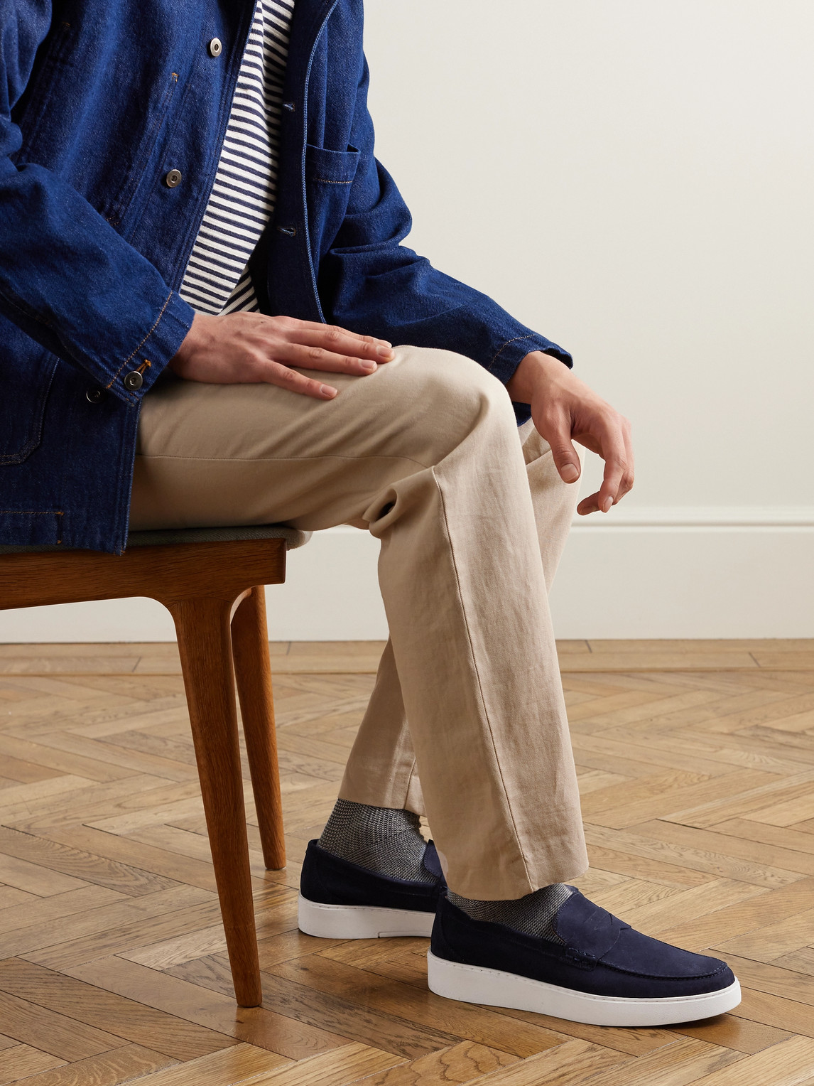 Shop Mr P Peter Suede Penny Loafers In Blue