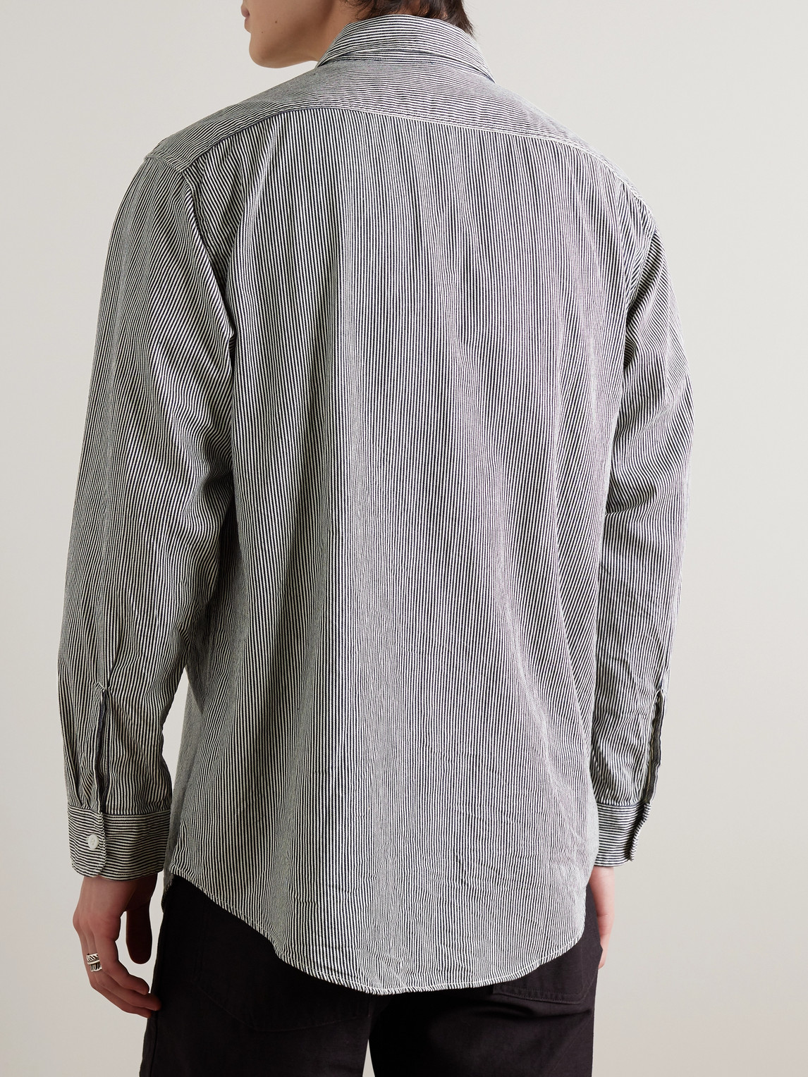 Shop Orslow Striped Cotton Shirt In Gray