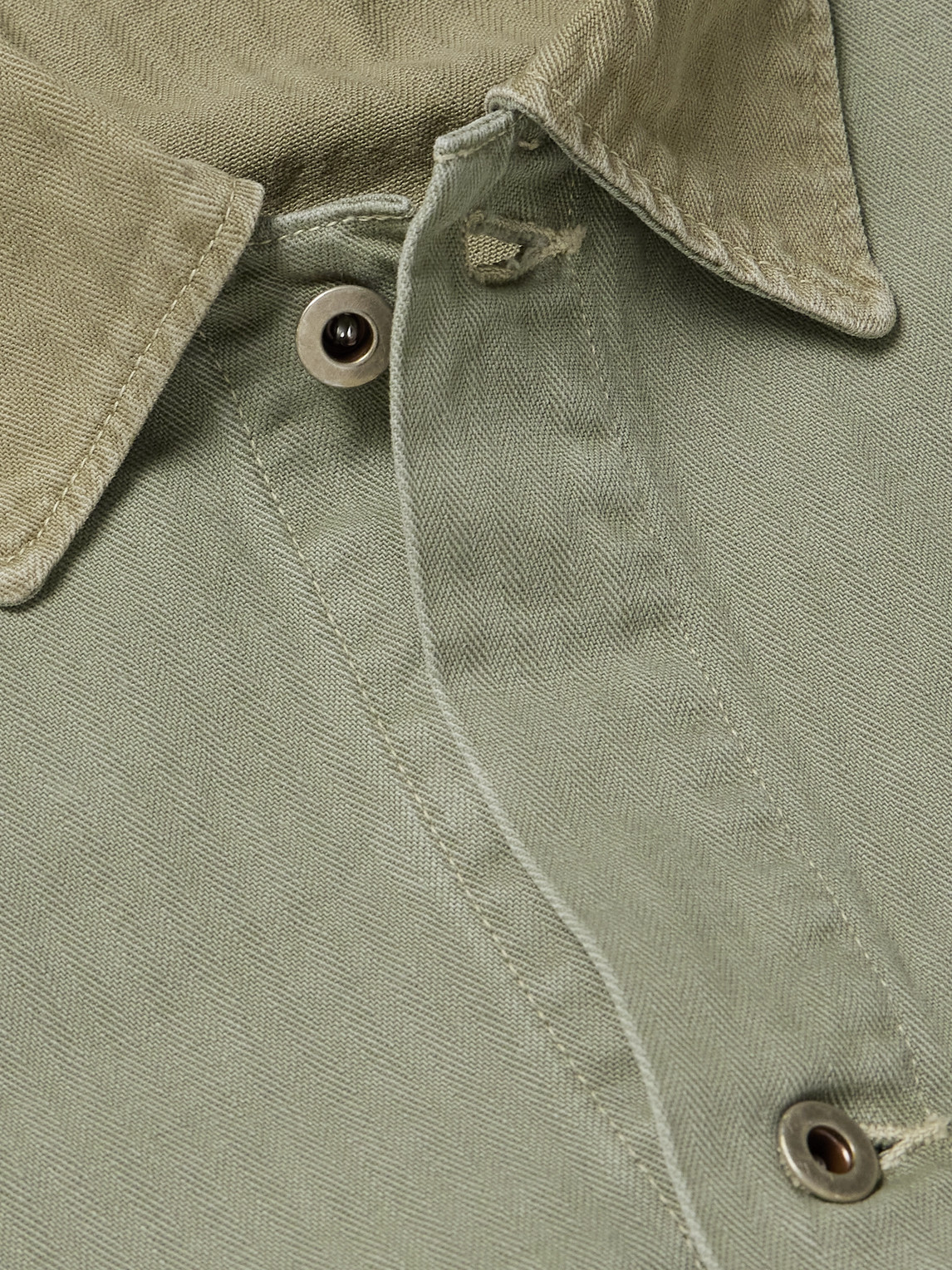 Shop Orslow Herringbone Cotton Overshirt In Green