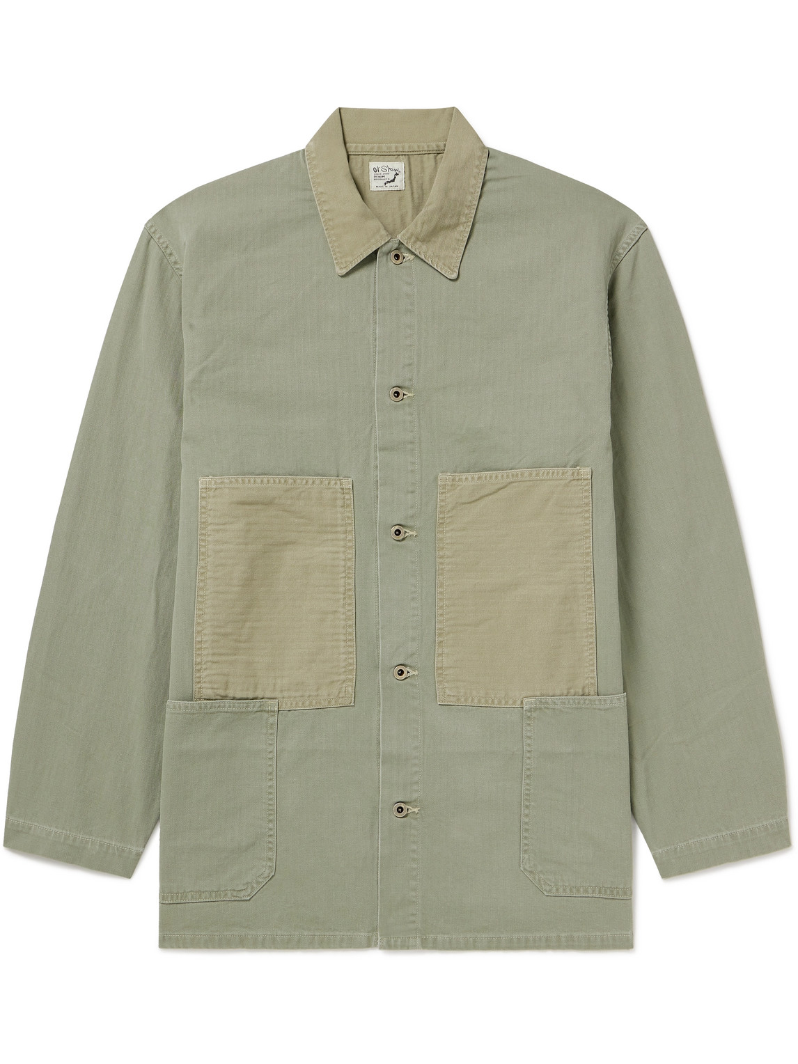 Orslow Herringbone Cotton Overshirt In Green