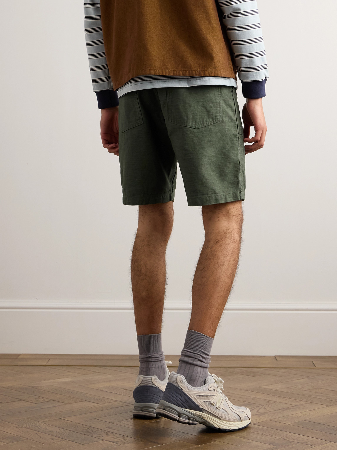 Shop Orslow Slim-fit Straight-leg Cotton Cargo Shorts In Green