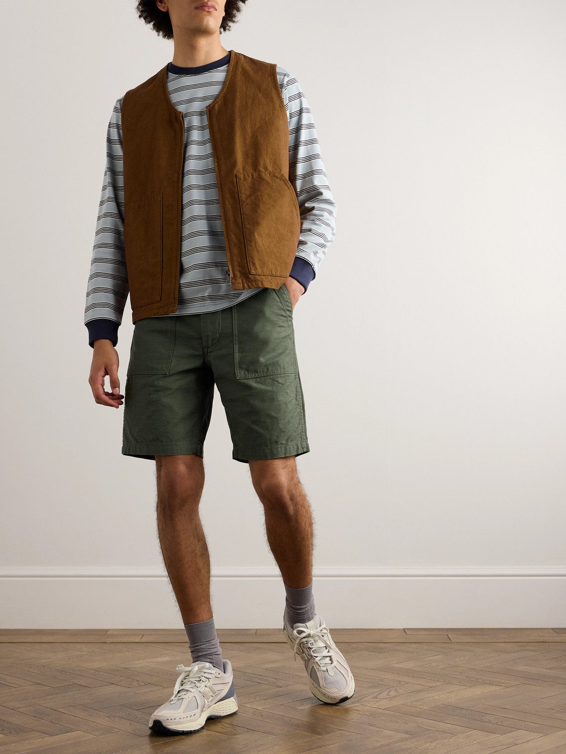 Shop Orslow Slim-fit Straight-leg Cotton Cargo Shorts In Green