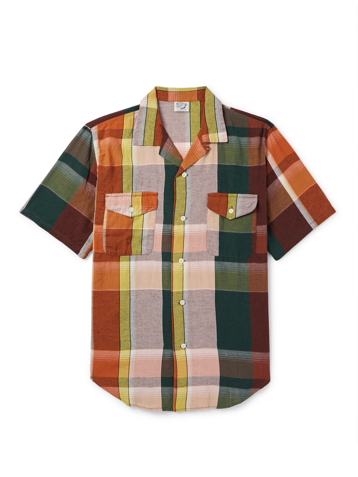 Convertible-Collar Checked Cotton and Linen-Blend Shirt