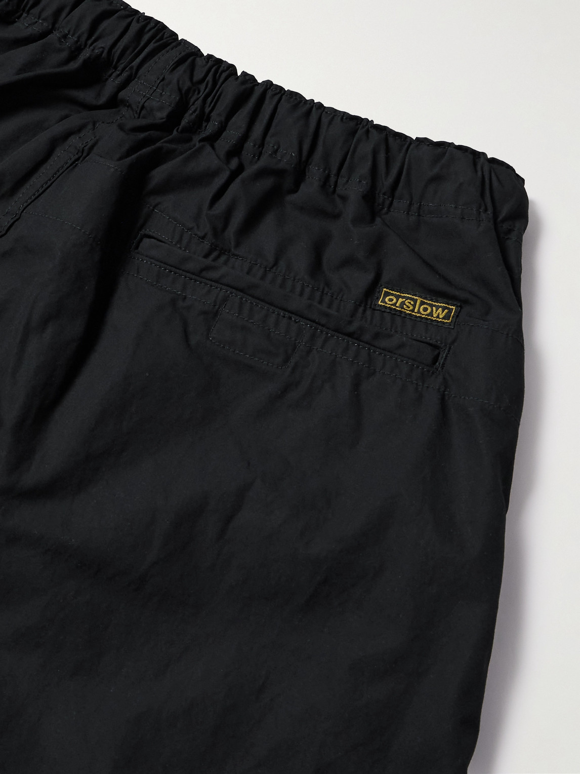 Shop Orslow New Yorker Tapered Cotton Drawstring Trousers In Black