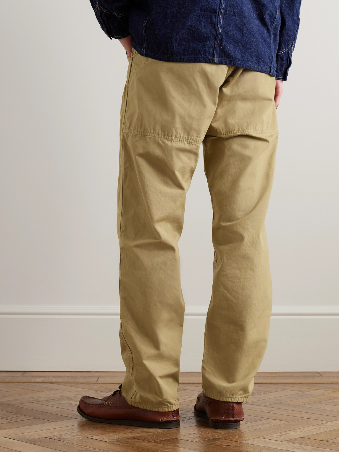 Shop Orslow Double Knee Straight-leg Cotton Trousers In Neutrals