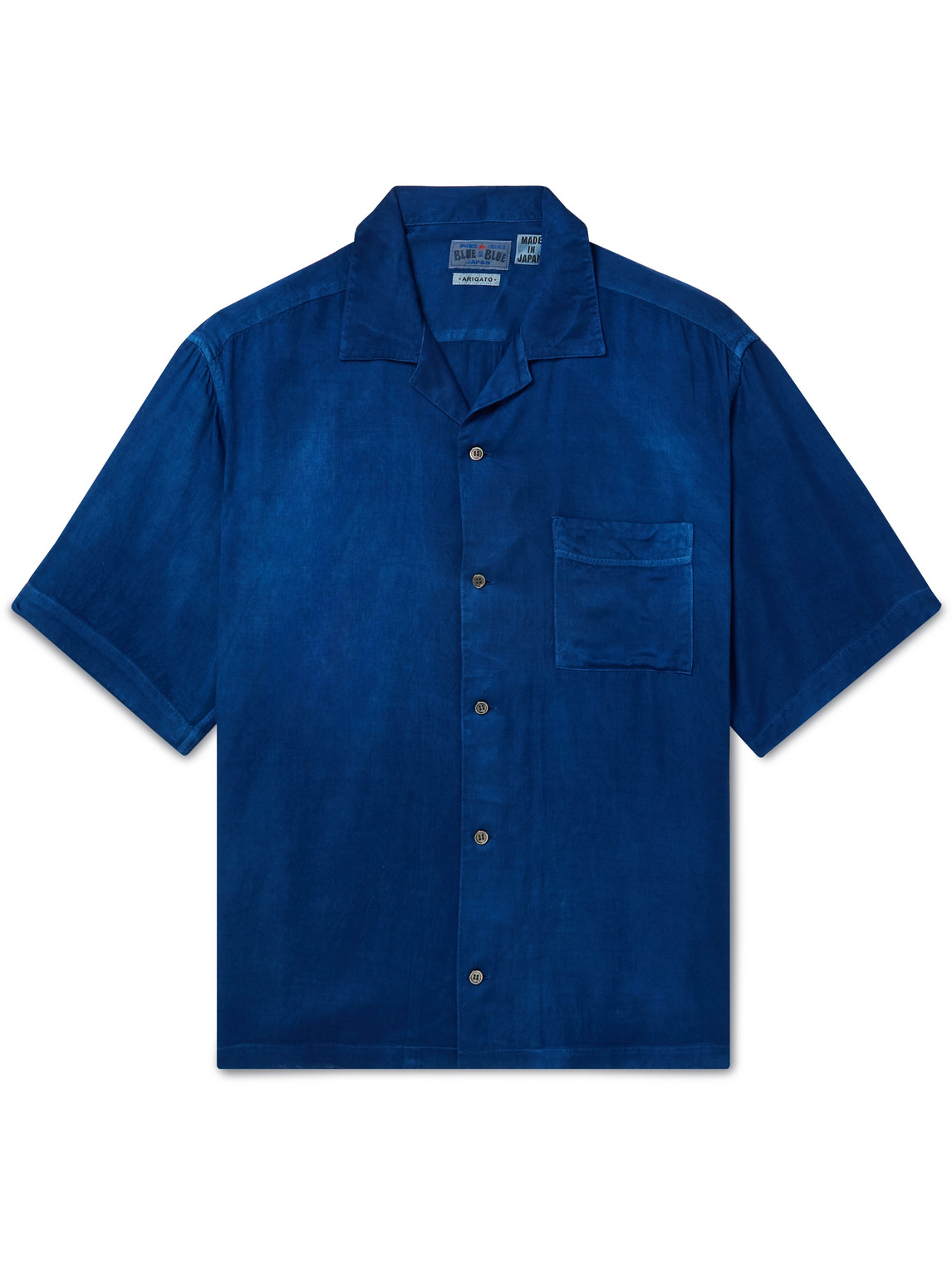 Blue Blue Japan Camp-collar Indigo-dyed Twill Shirt In Blue