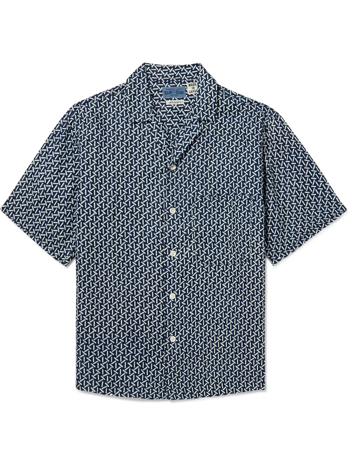 Blue Blue Japan Camp-collar Printed Linen Shirt In Blue
