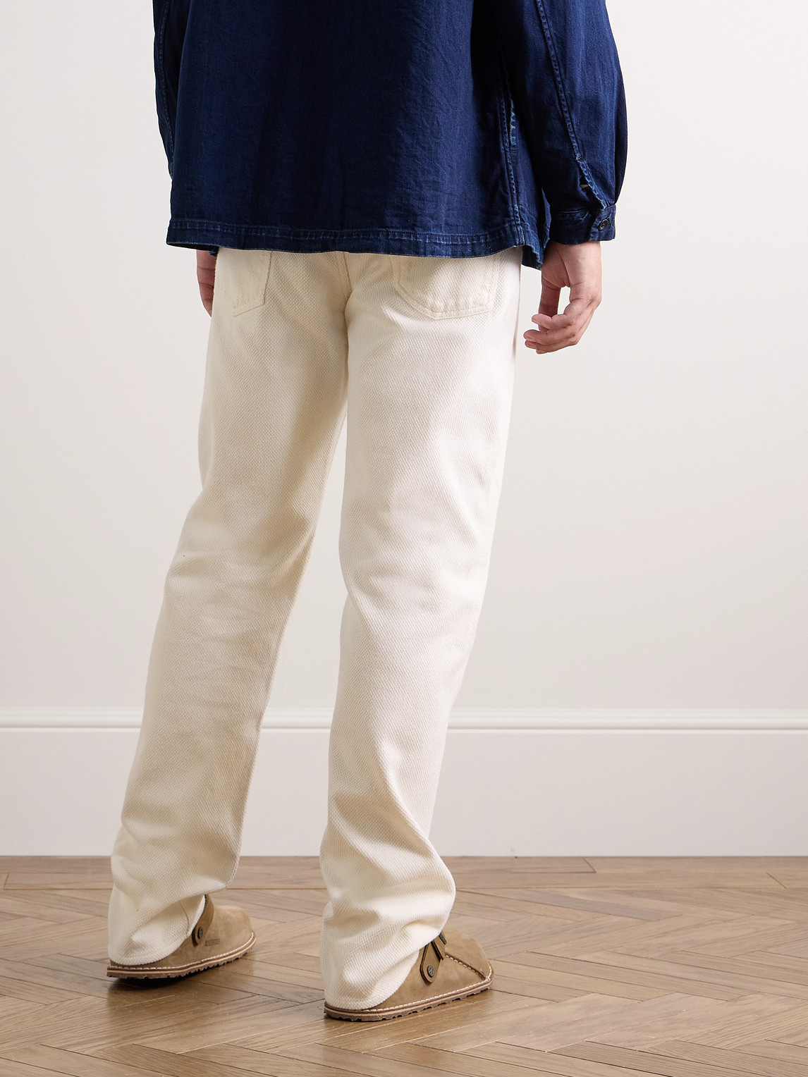 Shop Blue Blue Japan Straight-leg Sashiko Cotton Trousers In Neutrals