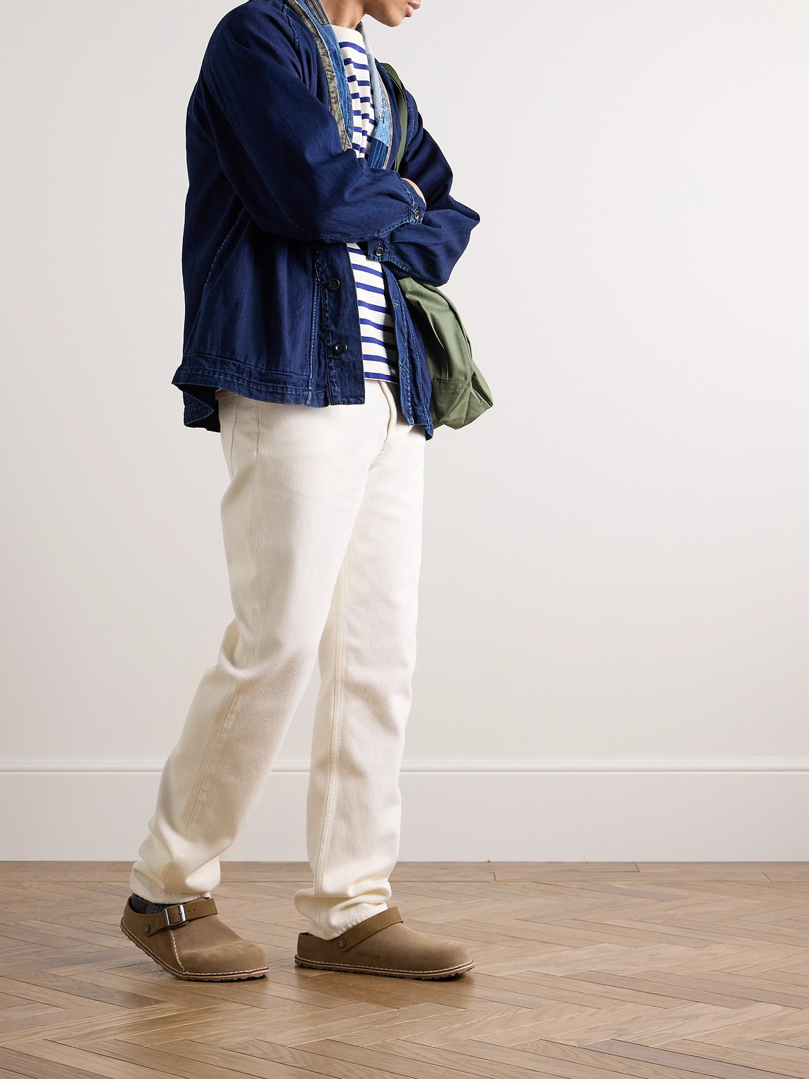 Shop Blue Blue Japan Straight-leg Sashiko Cotton Trousers In Neutrals