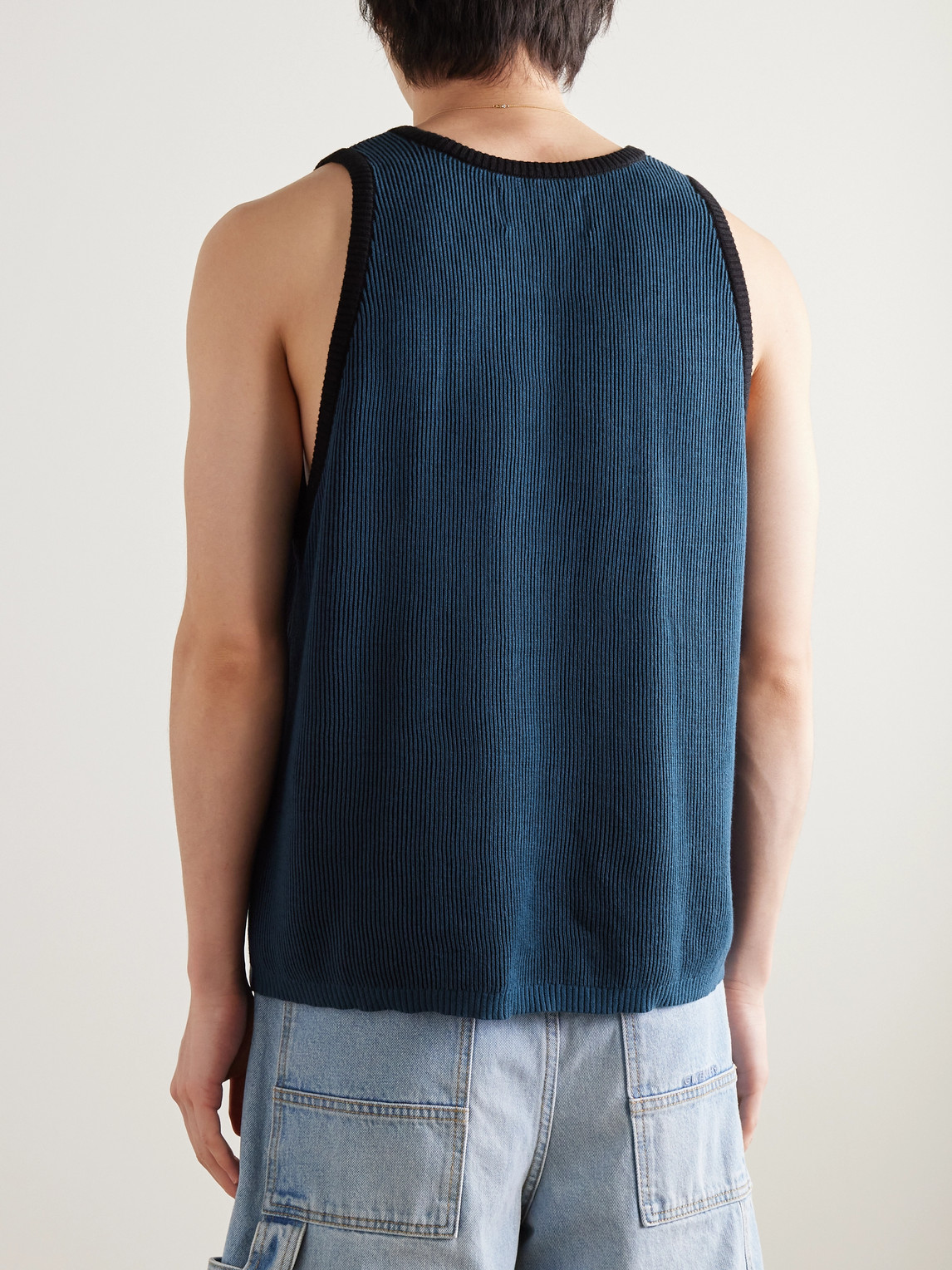 Shop Corridor Two-tone Ribbed Pima Cotton Tank Top In Blue