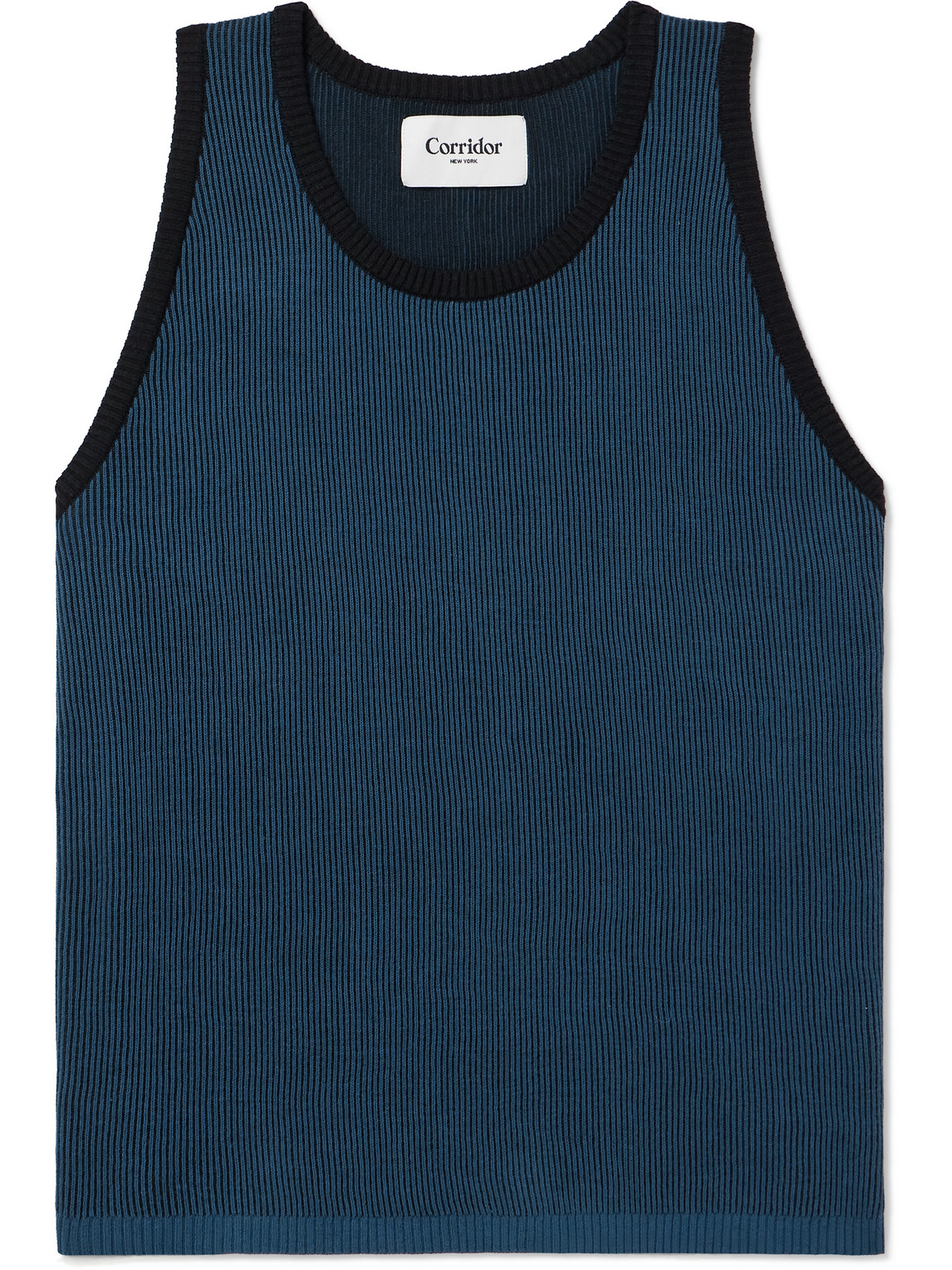 Corridor Two-tone Ribbed Pima Cotton Tank Top In Blue