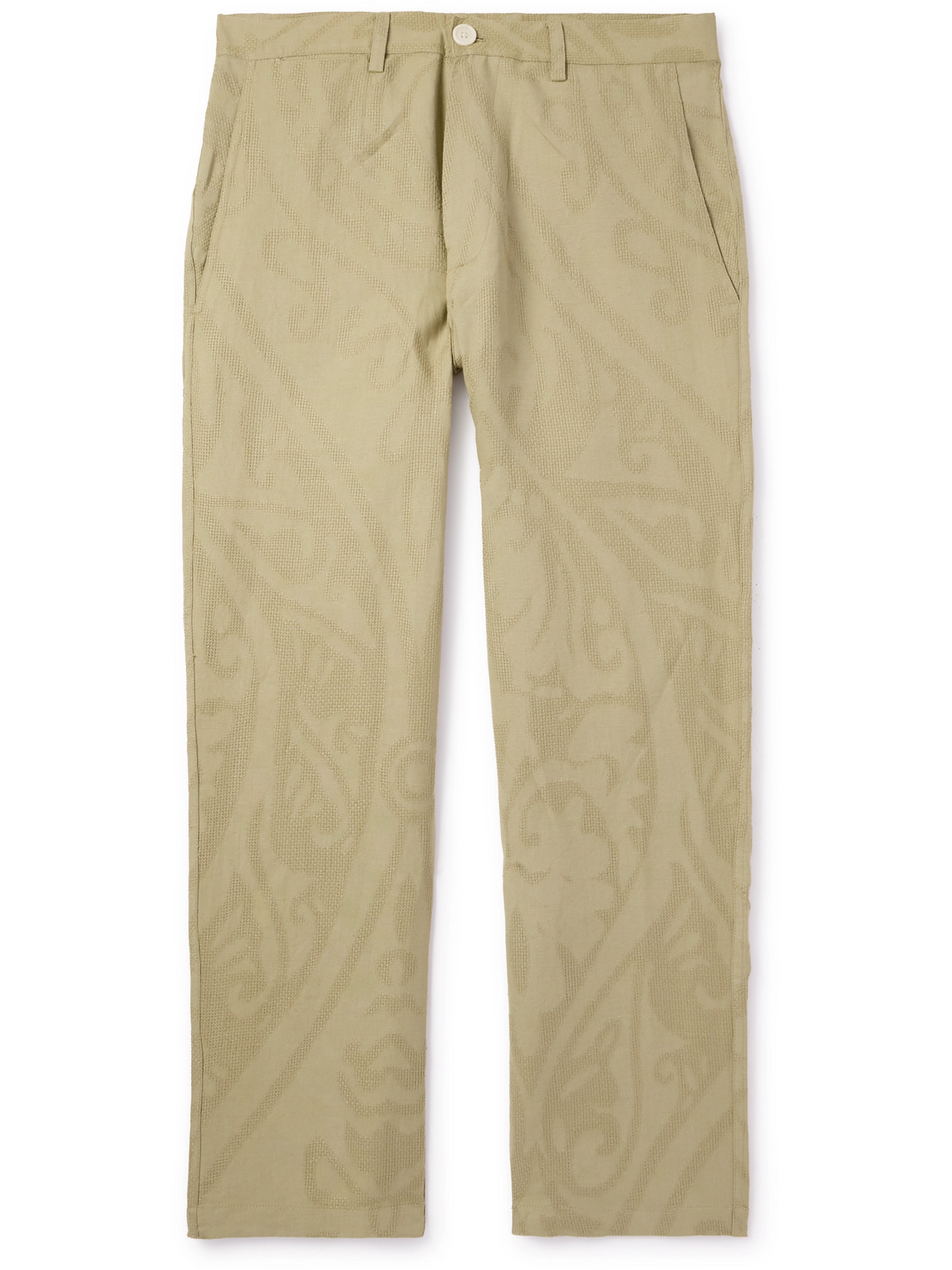 Kardo Thomas Embroidered Cotton And Linen-blend Trousers In Brown