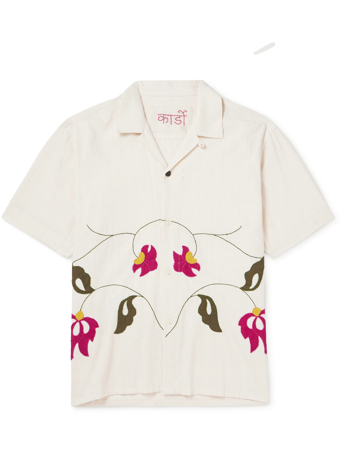 Kardo Craft Ayo Convertible-collar Embroidered Cotton Shirt In Bihart Applique