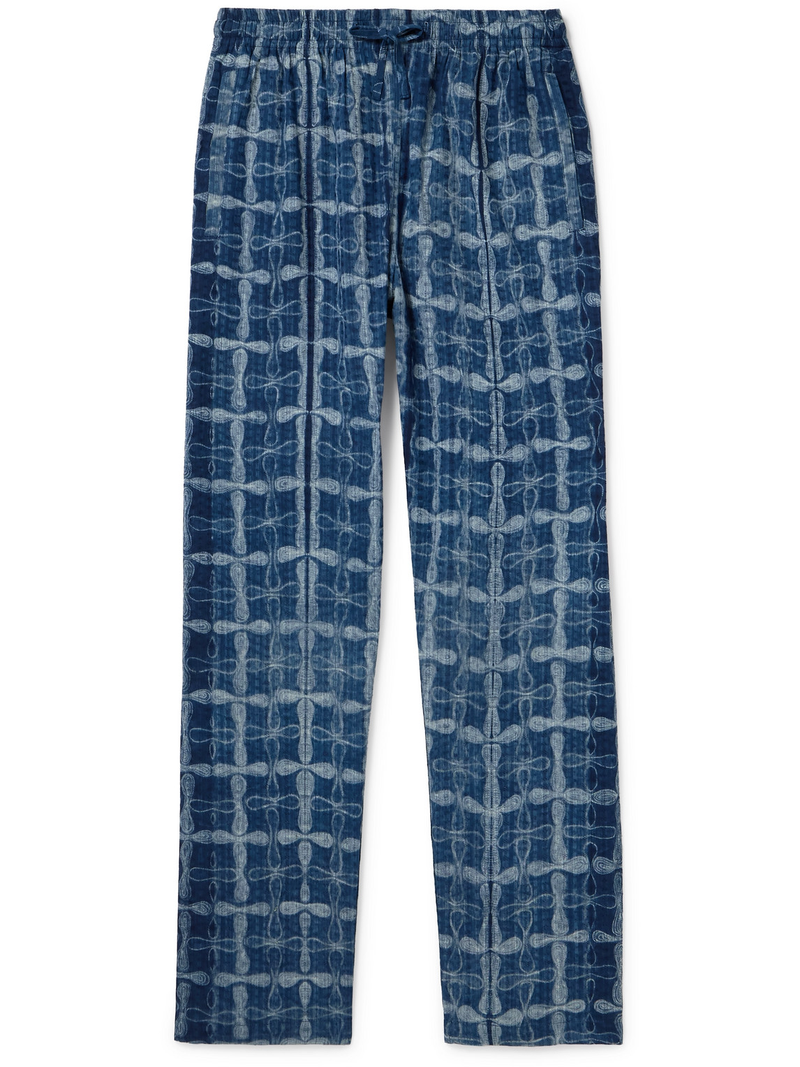 Kardo Roy Straight-leg Embroidered Cotton Drawstring Trousers In Blue