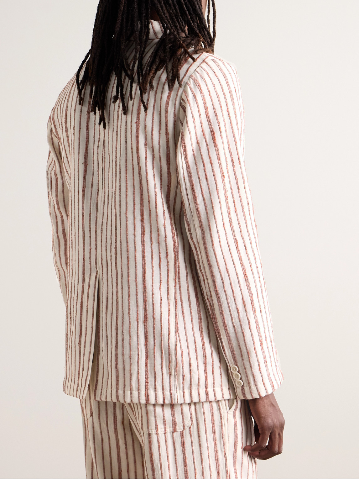 Shop Kardo Hugh Embroidered Striped Cotton Suit Jacket In Neutrals